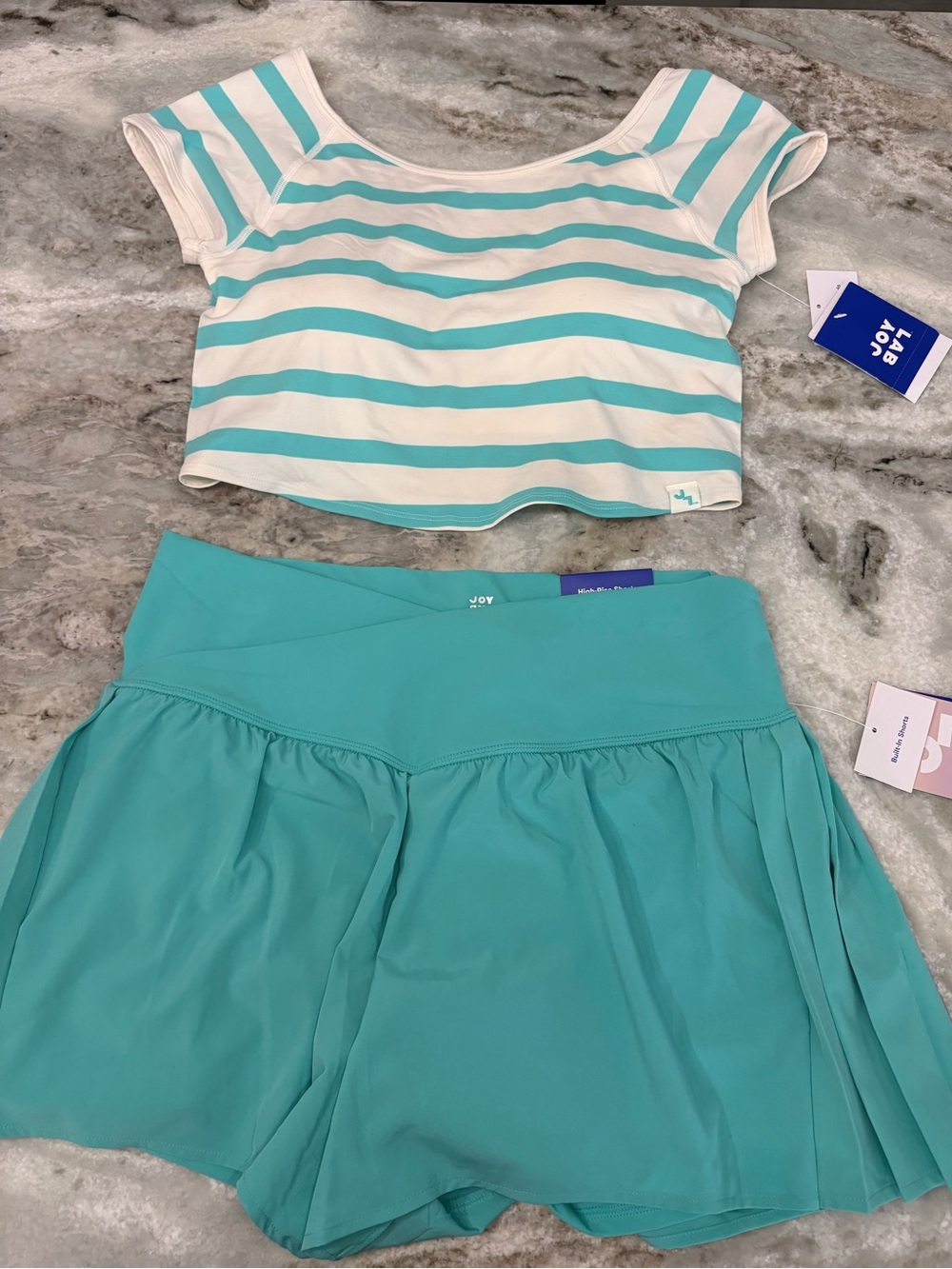 NWT Women’s JoyLab Matching Set XL Striped Crop Top + High Rise Shorts